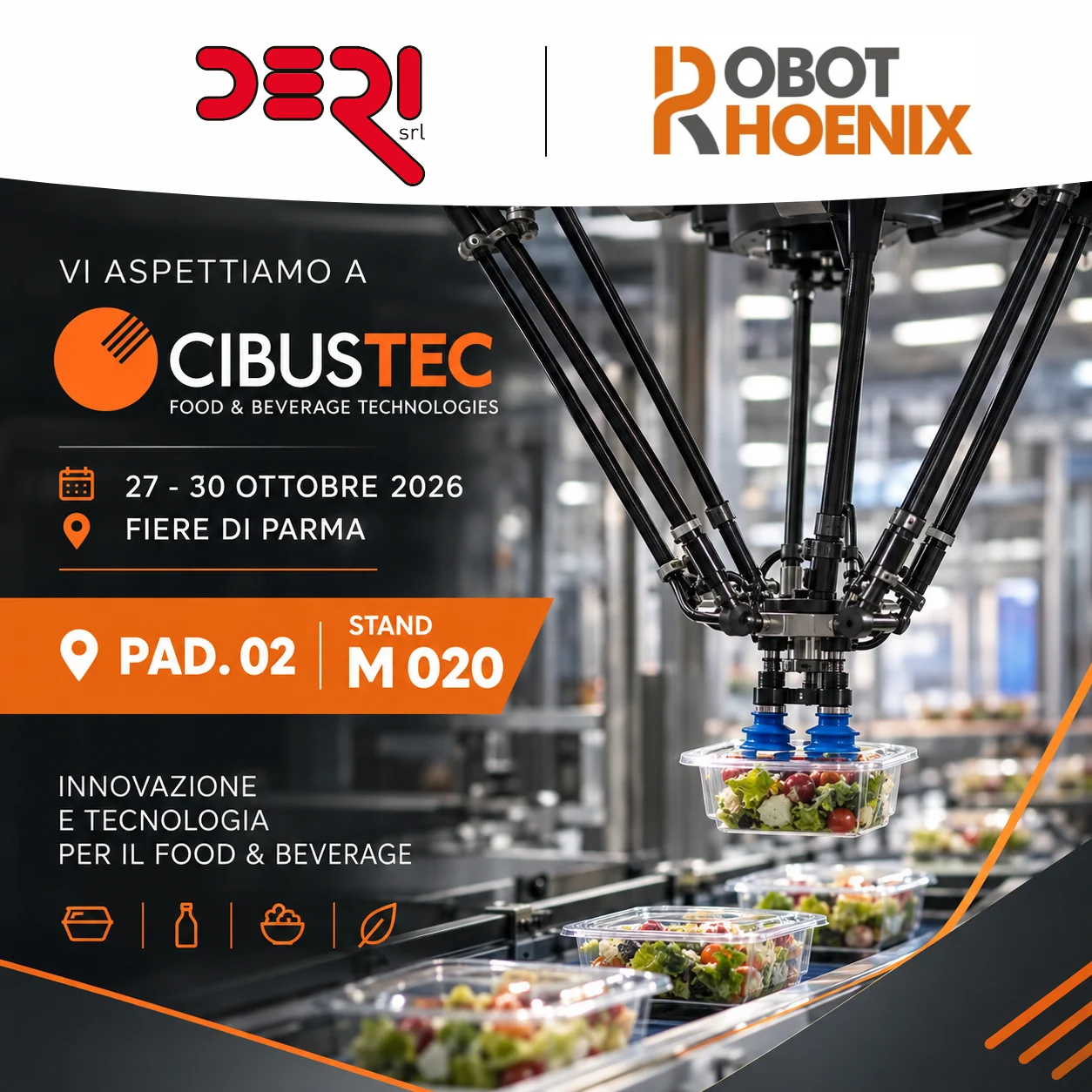 DERI e RobotPhoenix al CIBUS TEC 2026 – robot Delta per automazione Food & Beverage